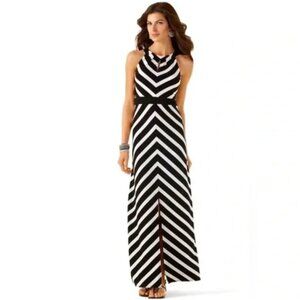 White House Black Market Black and White Halter Maxi Dress